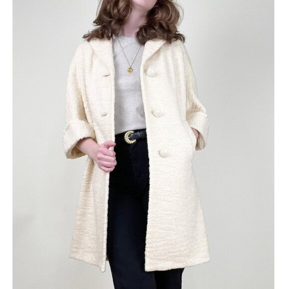 Vintage Jackets & Blazers - Vintage 1960s Mod Boucle Knit Driving Car Coat Jacket Peacoat Bride Bridal 60s